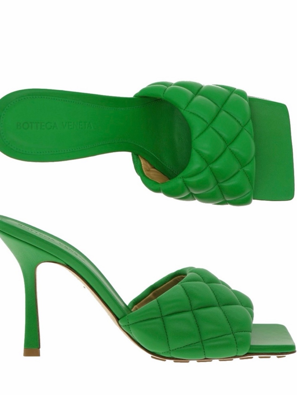 Bottega Veneta Green Quilted Leather Kitten Heel Slide